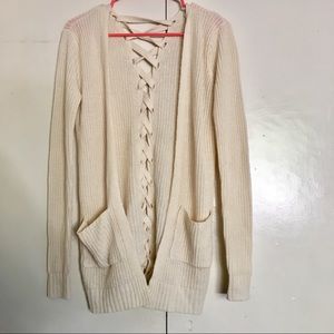 Cream, lace-back cardigan